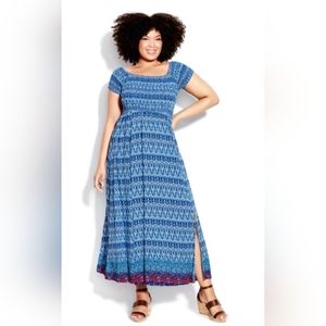 Paelynn Border Dress Aqua